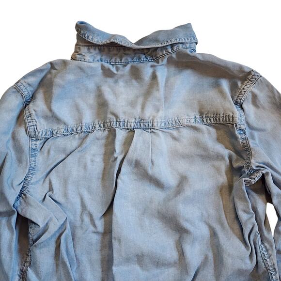 Mossimo Womens Chambray Top Size S Blue Button Down Roll Tab Sleeve - Picture 10 of 11